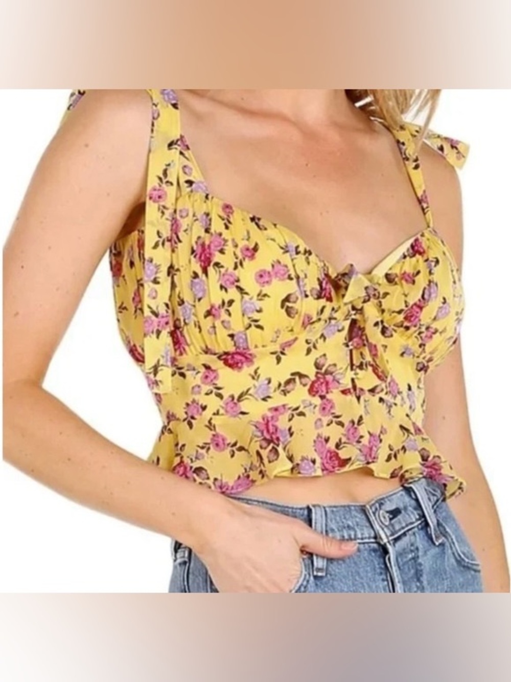 🌸 For Love & Lemons Silk Floral Crop Top – Romantic Cottagecore Fairy Top